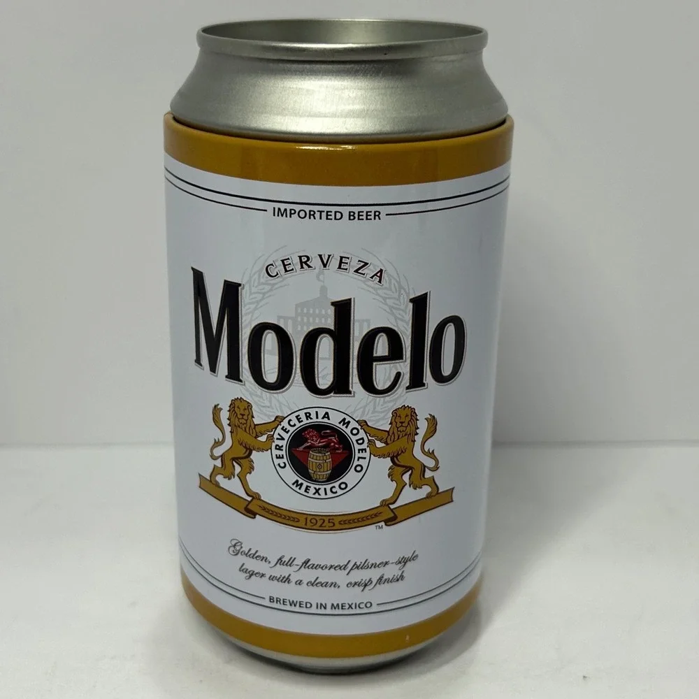 Modelo Especial Beer Crew Socks with Collectible Can Tin Bank White Navy Gold